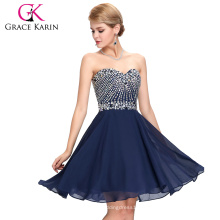Grace Karin Strapless Sweetheart Neckline Chiffon Beaded Short Navy Blue Cocktail Dresses 2016 GK000082-2